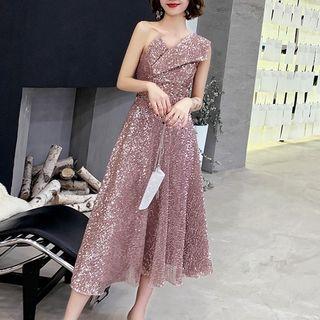 Strapless Sequined Midi A-line Cocktail Dress
