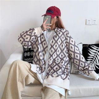 Argyle Contrast Trim Hooded Zip Jacket