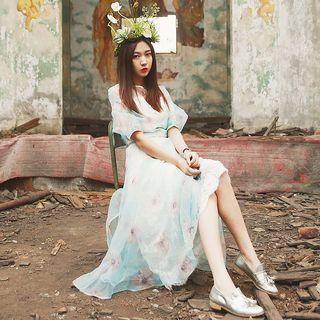 Floral Lace-panel Maxi Dress