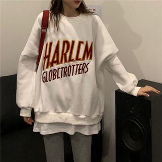 Long-sleeve Round-neck Mock Two-piece Lettering Sweatshirt