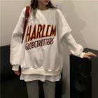 Long-sleeve Round-neck Mock Two-piece Lettering Sweatshirt