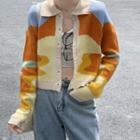 Collared Color Block Cardigan Tangerine - One Size