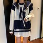Striped Sweater Navy Blue & White - One Size