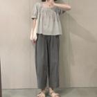 Puff-sleeve Square-neck Blouse / Wide Leg Pants
