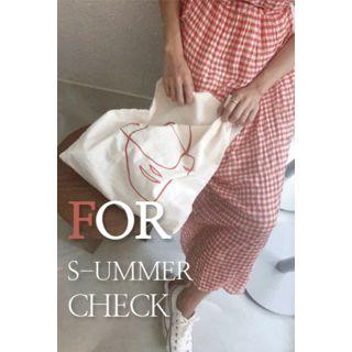 Puff-sleeve Drawstring-waist Gingham Dress