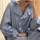 Long-sleeve Ruffled Midi Shirt Dress
