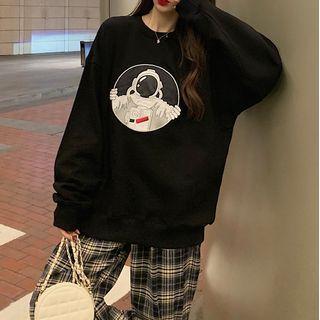 Long-sleeve Printed T-shirt Black Astronaut - One Size