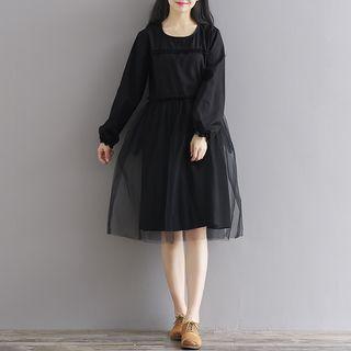 Mesh Overlay Long Sleeve Dress