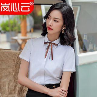 Bow Accent Short-sleeve Shirt/ Mini Pencil Skirt/ Set