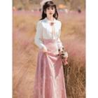 Mock Two-piece Flower Embroidered Maxi A-line Dress