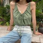 Drawstring-front Linen Blend Camisole Top