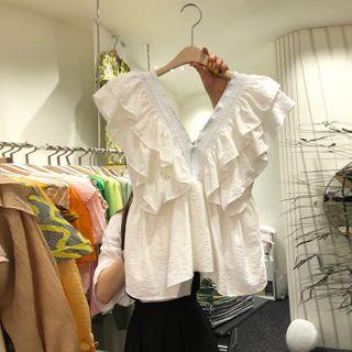 V-neck Ruffled Sleeveless Blouse