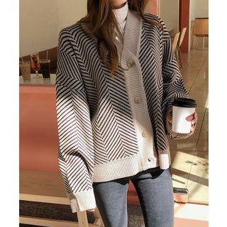 Drop-shoulder Herringbone Cardigan