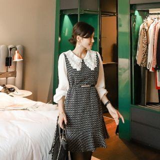 Mock Two-piece Long-sleeve Lace Collar A-line Mini Dress