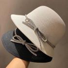 Bow Rhinestone Straw Bucket Hat