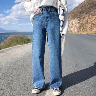 High Rise Washed Wide-leg Jeans