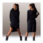 Long-sleeve Hooded Slit-side Pullover Dress