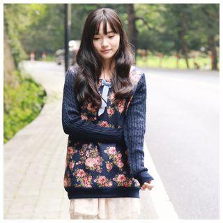 Knit Panel Floral Quilted Blouse