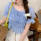 Cold Shoulder Short-sleeve T-shirt Blue - One Size