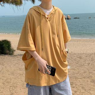 Plain Over-sized Elbow Sleeve Hoodie