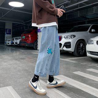 Hand Print Cropped Straight Leg Jeans