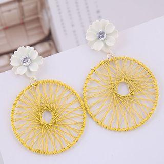 Rhinestone Flower Thread Woven Disc Dangle Earring