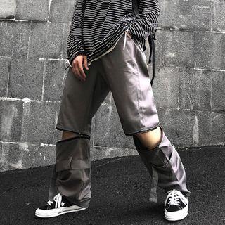 Zip-accent Removable Belted Straight-cut Pants