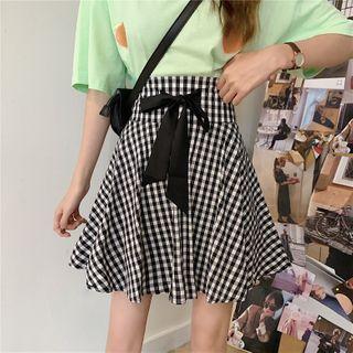 Gingham Bow A-line Skirt
