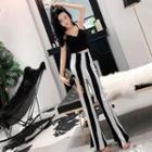Set: Cropped Camisole Top + Striped Boot Cut Jeans