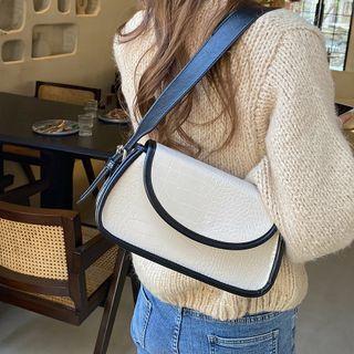 Faux Leather Contrast Trim Shoulder Bag