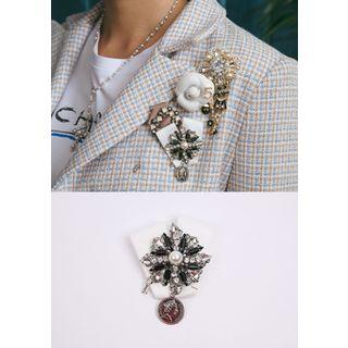 Coin-dangle Rhinestone Brooch