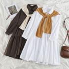Plain Long-sleeve Loose-fit Shirtdress / Shawl
