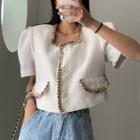 Elbow-sleeve Square Neck Button-up Blouse