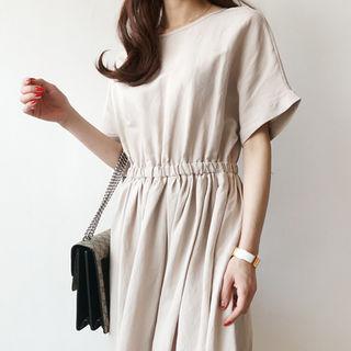 Linen Blend Band-waist A-line Dress