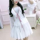 Set: Ruffle Trim Light Jacket + Camisole + Belt