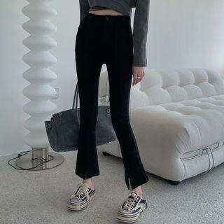 Slit Hem Cropped Boot-cut Pants