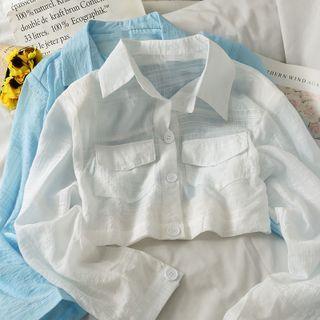 Cropped Loose-fit Sheer Shirt