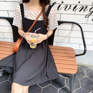 Short-sleeve Floral Print Top / Pinafore Dress