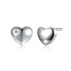 Sterling Silver Simple Romantic Heart Stud Earrings With Cubic Zircon Silver - One Size