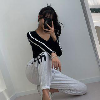Contrast-trim Wrap Crop Top