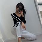 Contrast-trim Wrap Crop Top