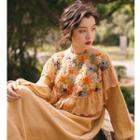 Floral Midi Sweater Dress Orange Yellow - One Size