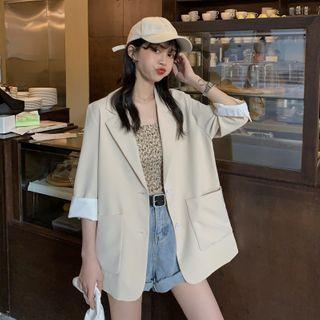 Floral Cropped Camisole Top / Plain Blazer