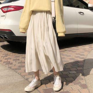 Plain Lettering Sweatshirt / Plain Accordion Pleat A-line Skirt