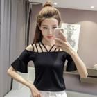 Short-sleeve Ruffle Strappy Neck Top