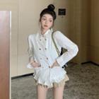 Double-breasted Frilled Trim Blouse / Pleated Mini Skirt