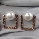 Faux Pearl Alloy Rectangle Earring 1 Pair - White Faux Pearl - Gold - One Size