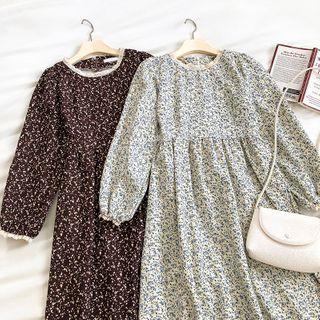 Floral Crewneck Long-sleeve Dress