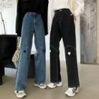 Mid Rise Heart Embroidery Loose Fit Jeans