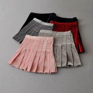 Plain Velvet Pleated Skort